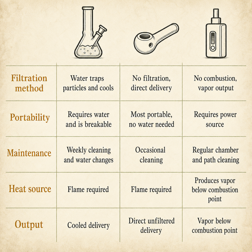 Bong vs Pipe vs Vaporizer at a Glance