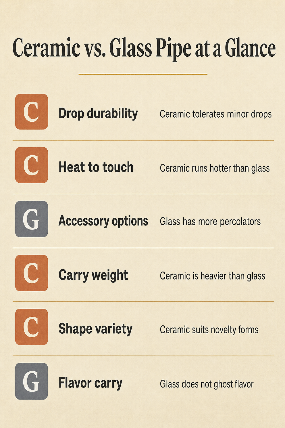 Ceramic vs. Glass Pipe at a Glance