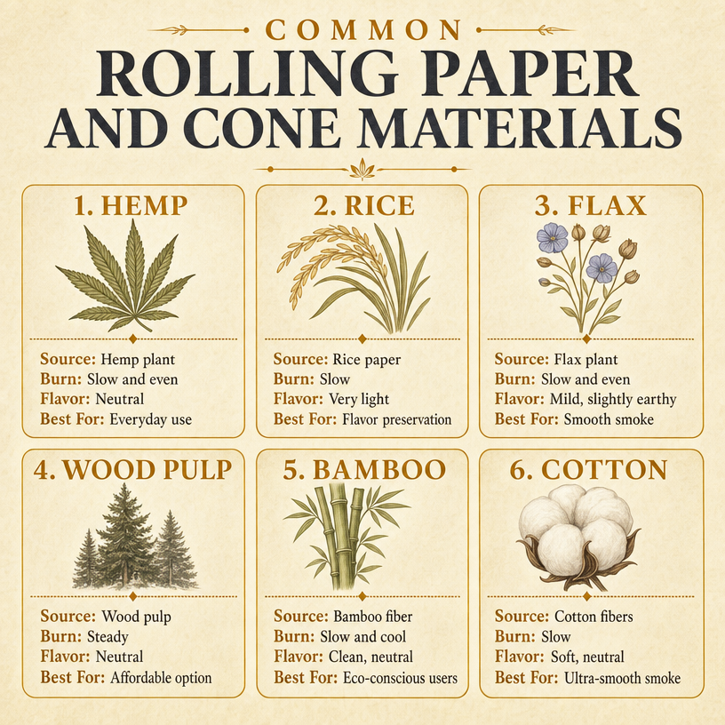 Common Rolling Paper and Cone Materials