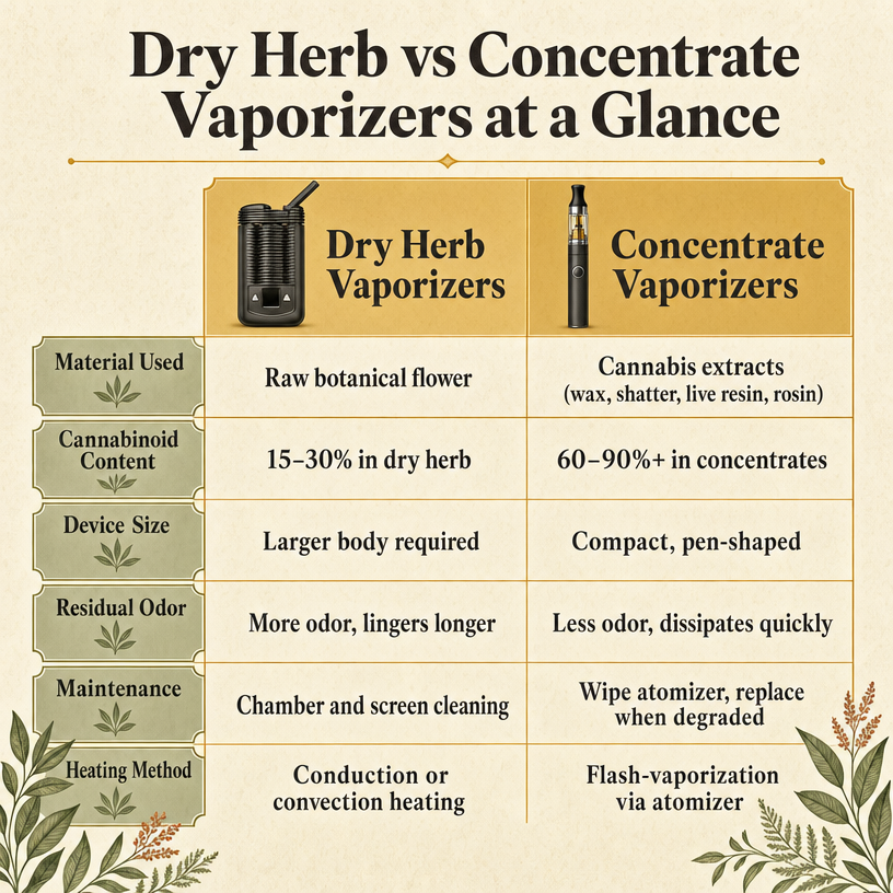 Dry Herb vs Concentrate Vaporizers at a Glance