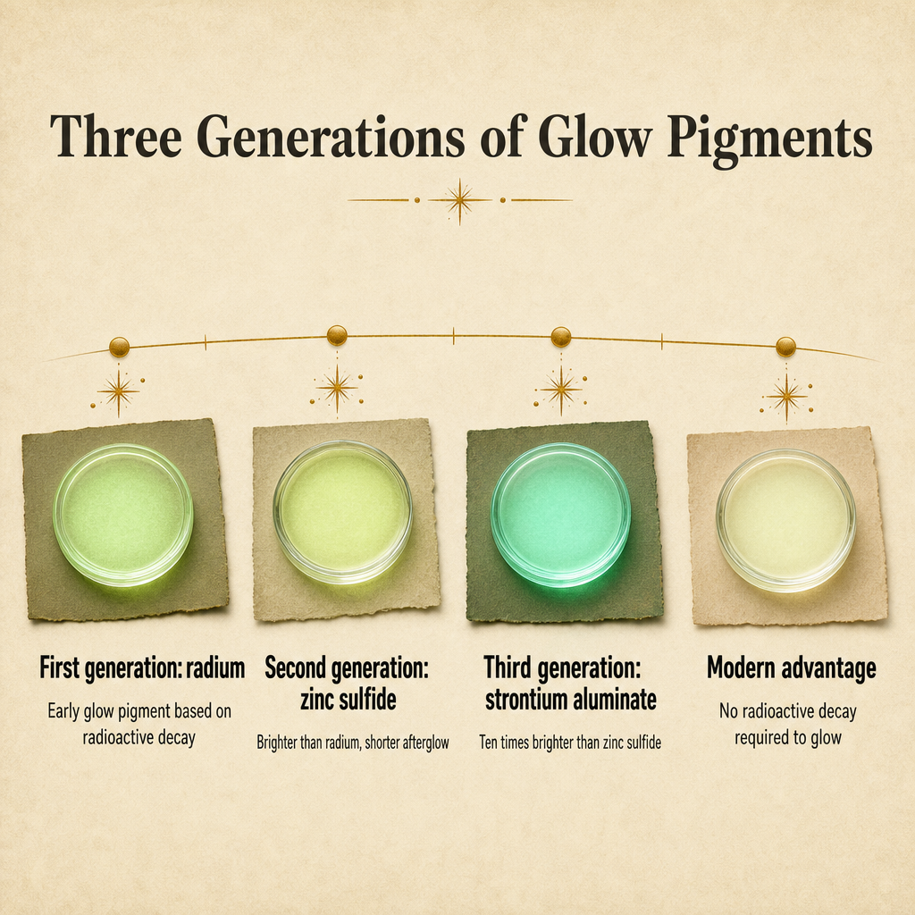 Three Generations of Glow Pigments