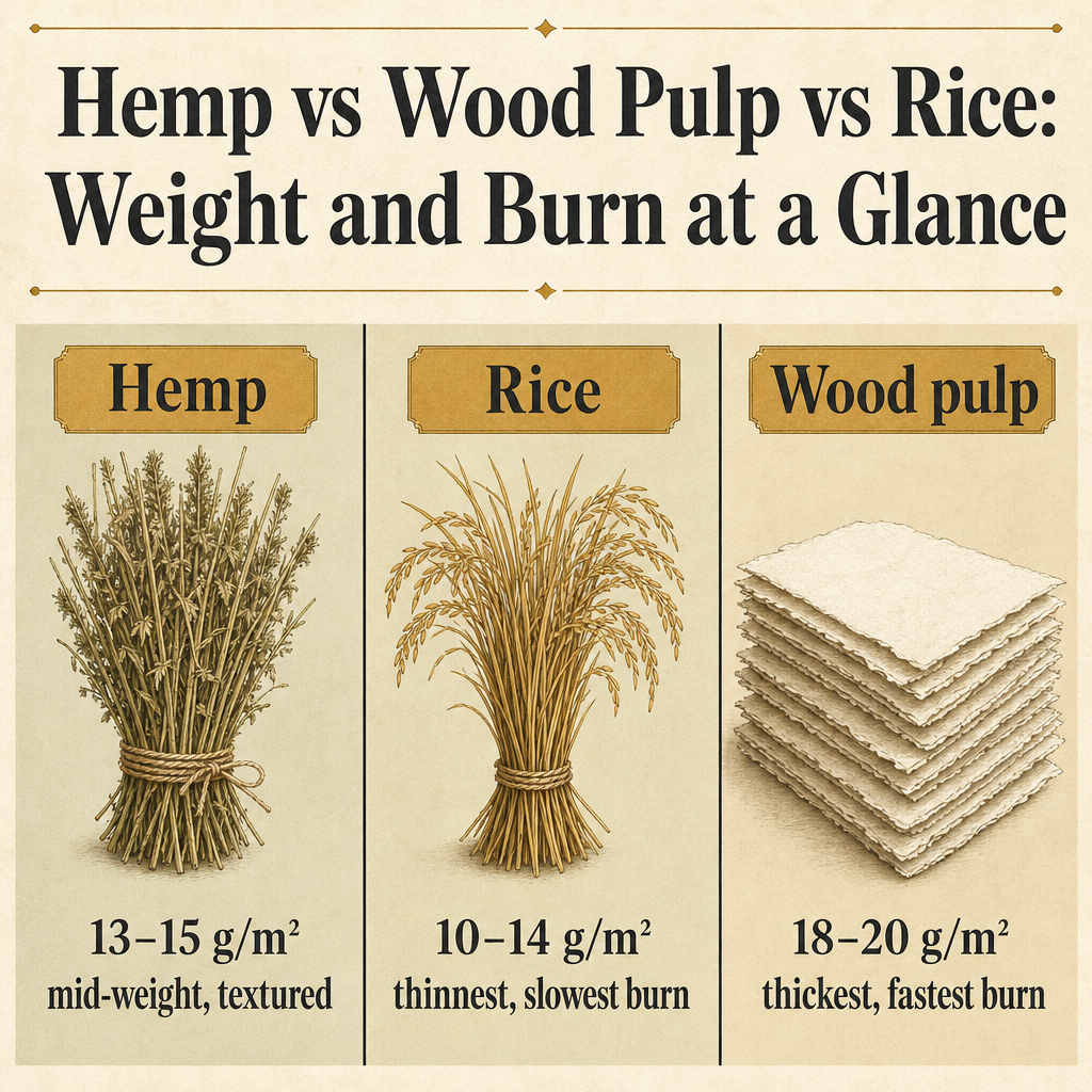 Hemp vs Wood Pulp vs Rice: Weight and Burn at a Glance