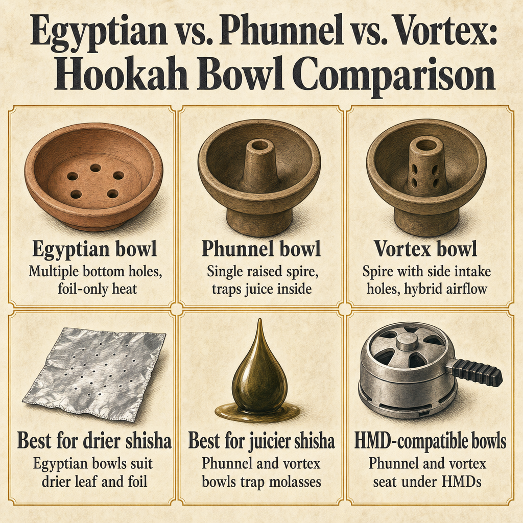 Egyptian vs. Phunnel vs. Vortex: Hookah Bowl Comparison