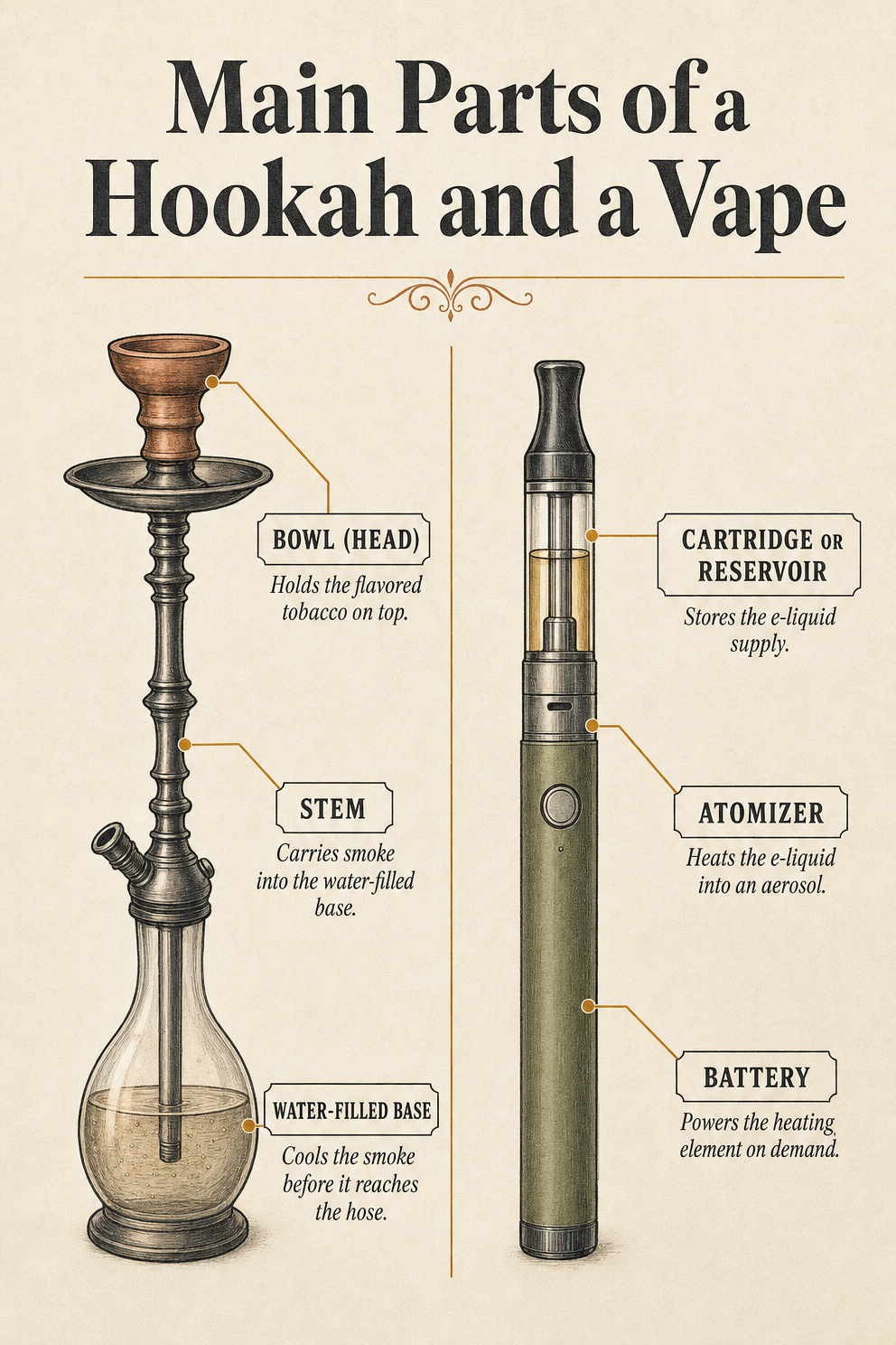 Main Parts of a Hookah and a Vape