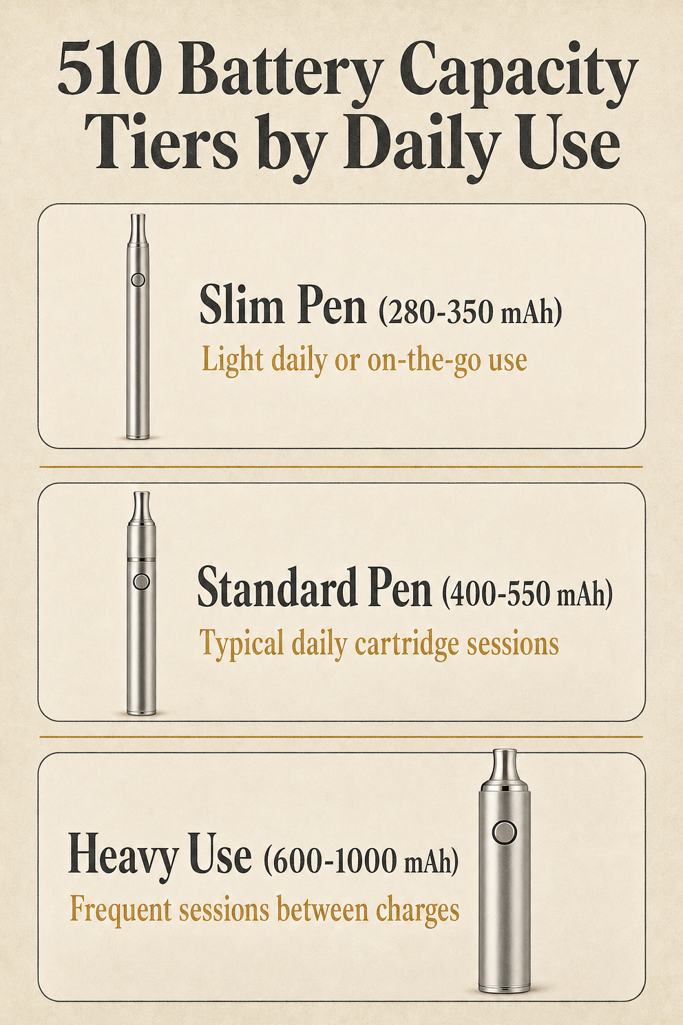 510 Battery Capacity Tiers by Daily Use