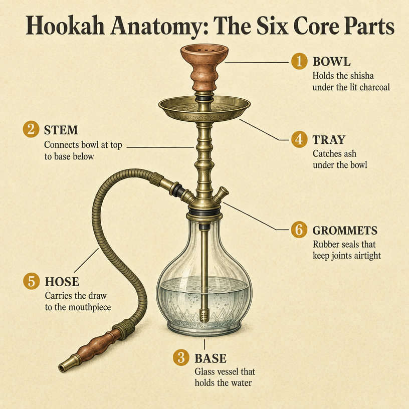 Hookah Anatomy: The Six Core Parts