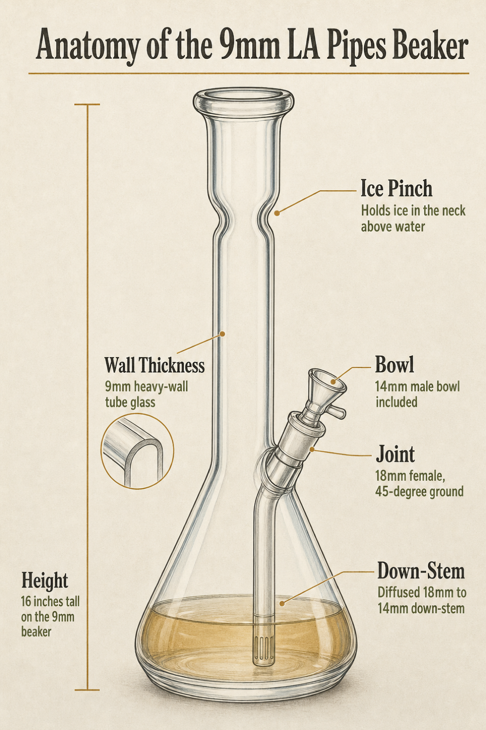 Anatomy of the 9mm LA Pipes Beaker
