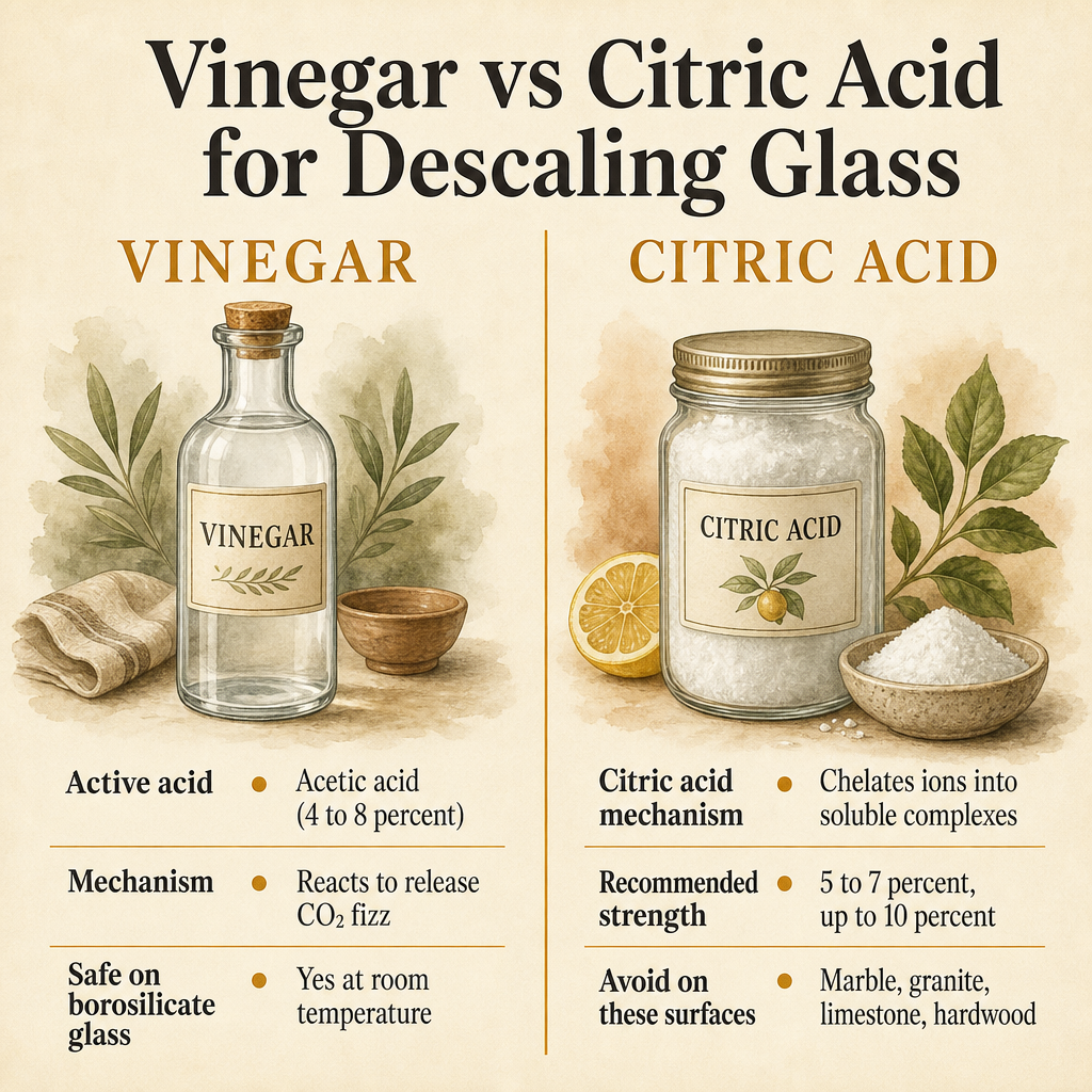 Vinegar vs Citric Acid for Descaling Glass