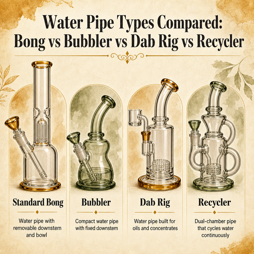 Water Pipe Types Compared: Bong vs Bubbler vs Dab Rig vs Recycler