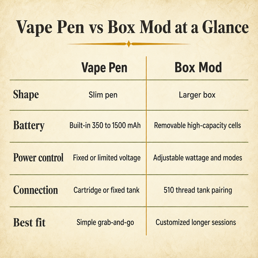 Vape Pen vs Box Mod at a Glance