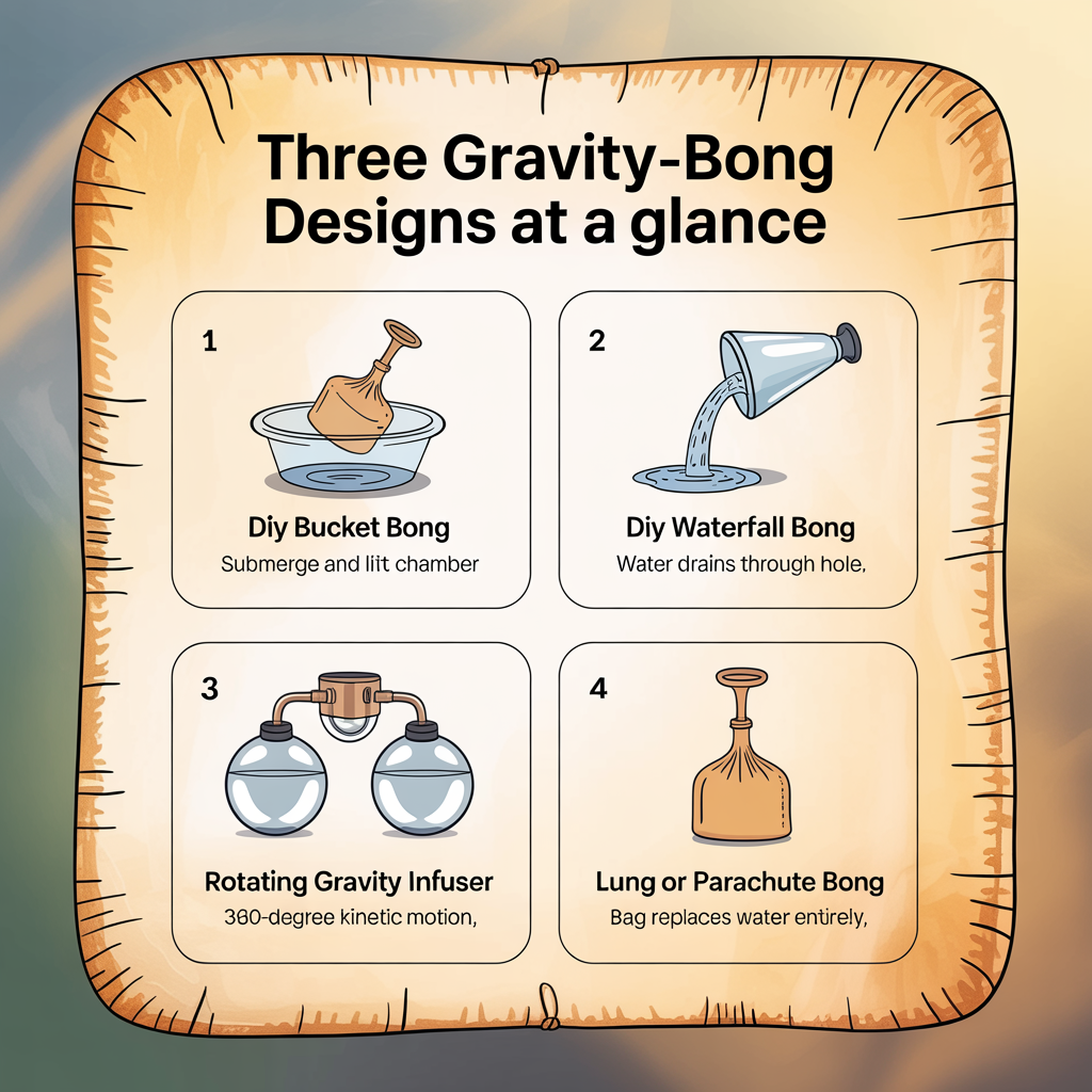 Three Gravity-Bong Designs at a Glance