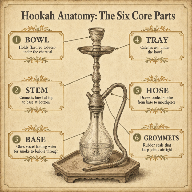 Hookah Anatomy: The Six Core Parts