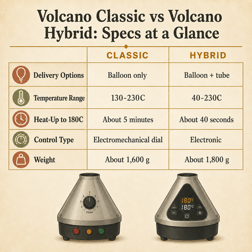 Volcano Classic vs Volcano Hybrid: Specs at a Glance