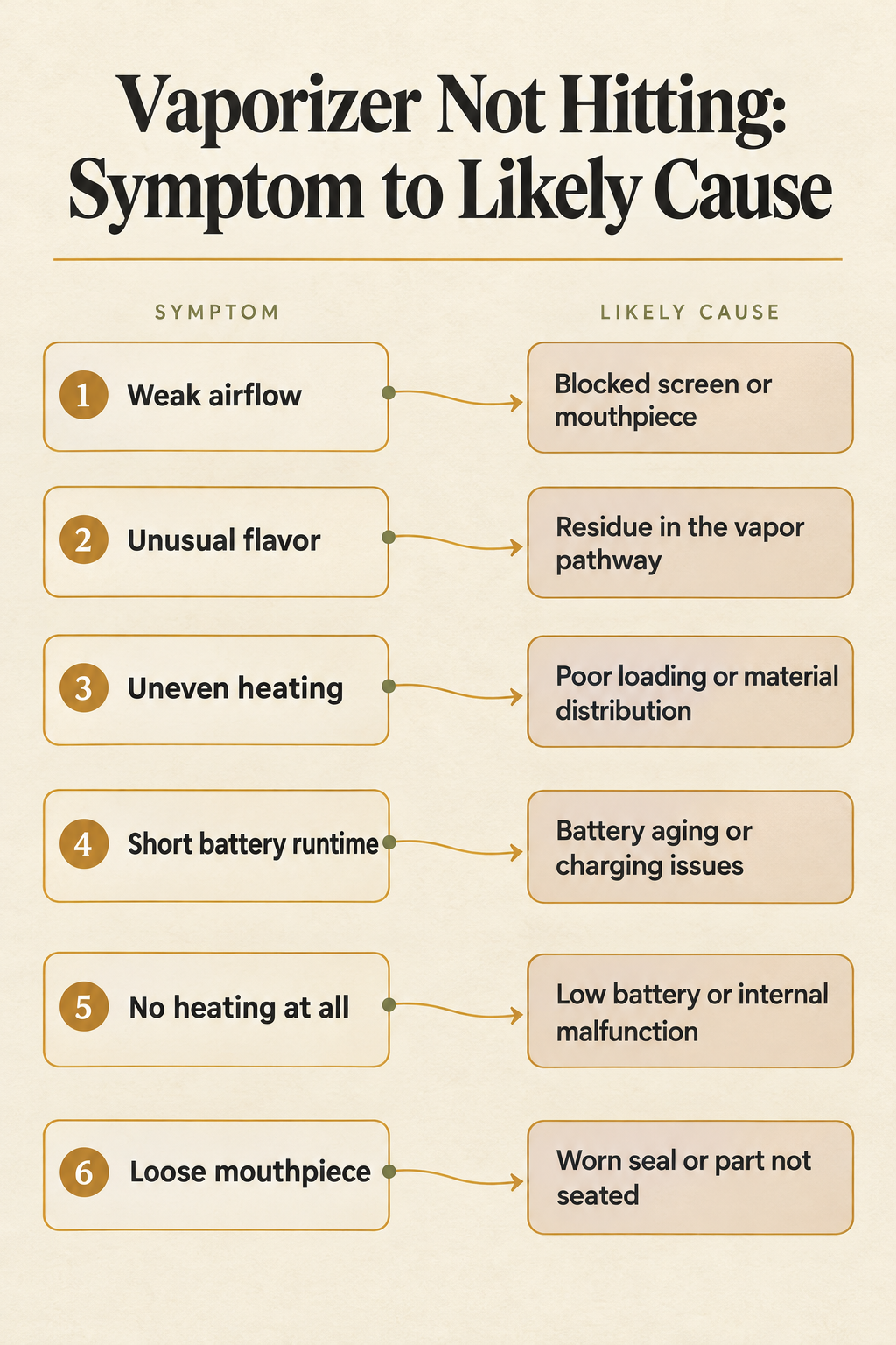 Vaporizer Not Hitting: Symptom to Likely Cause